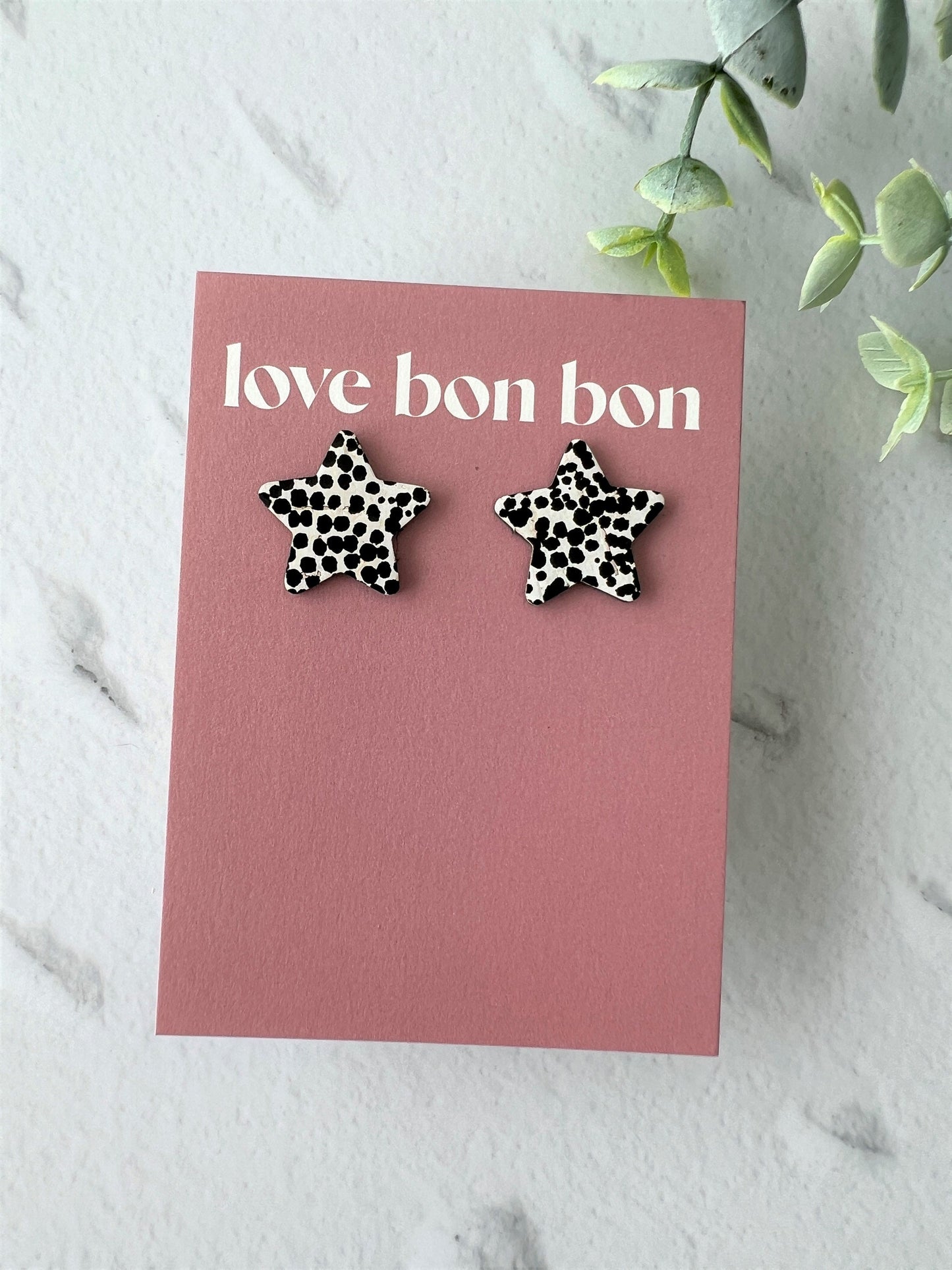 Bella - Cork & Leather Handmade Star Earring with gold stainless steel post