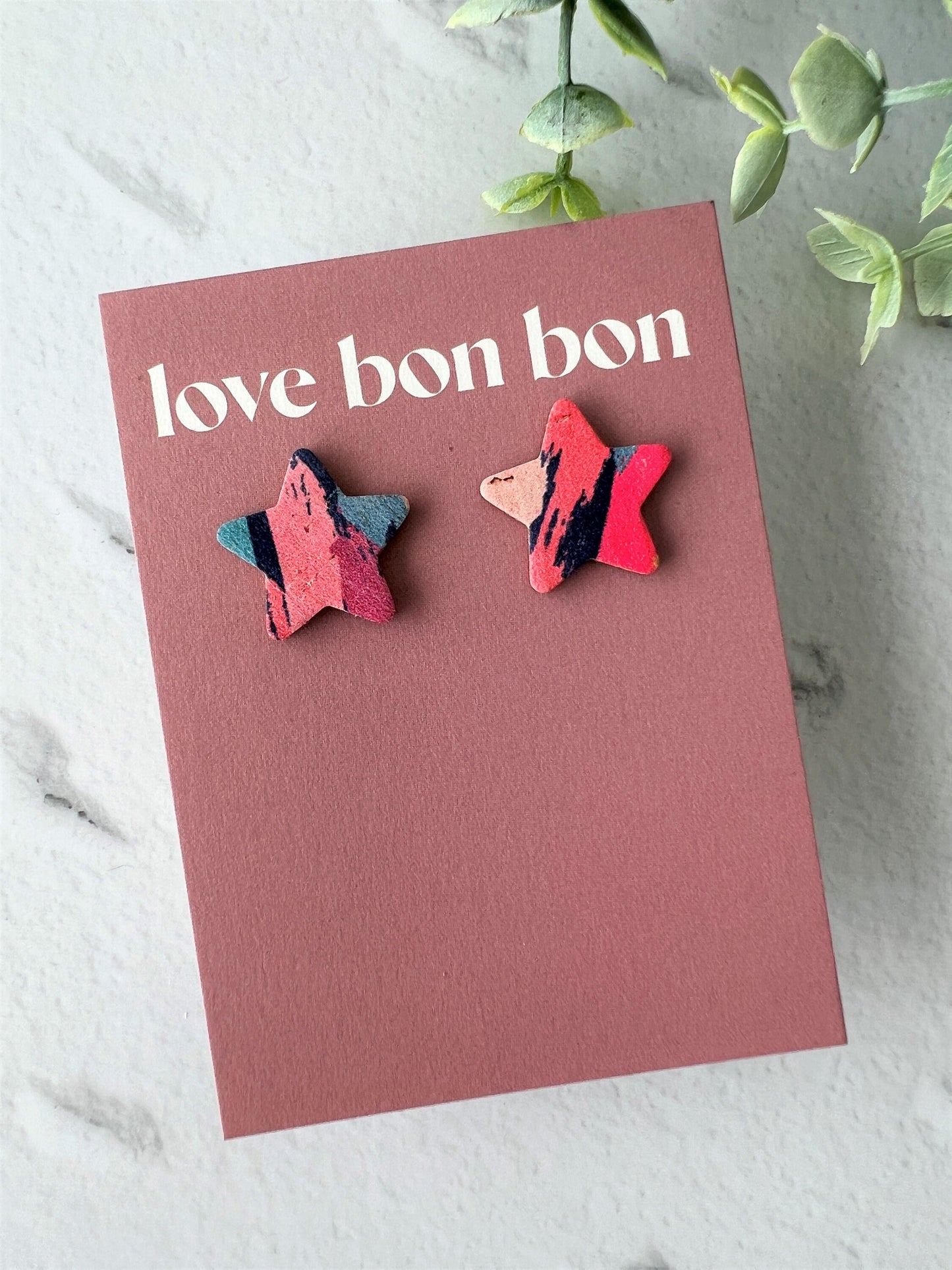 Bella - Cork & Leather Handmade Star Earring with gold stainless steel post