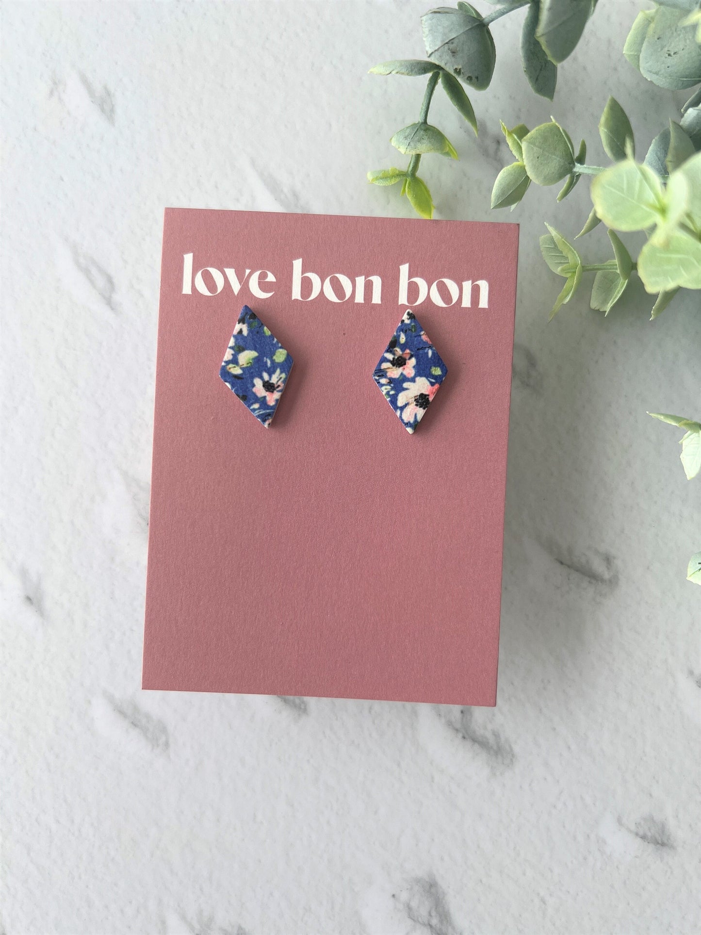 Bella - Cork & Leather Handmade Diamond Earring with gold stainless steel post