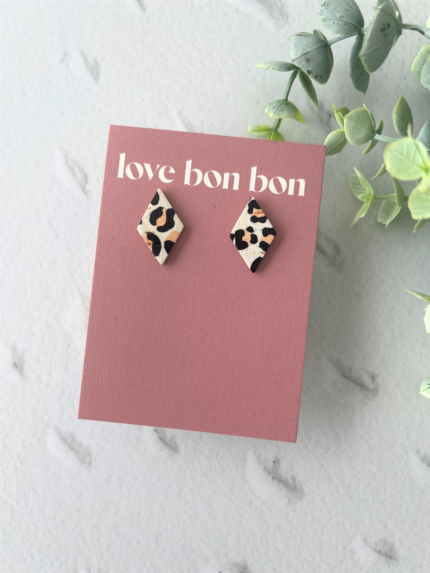 Bella - Cork & Leather Handmade Diamond Earring with gold stainless steel post