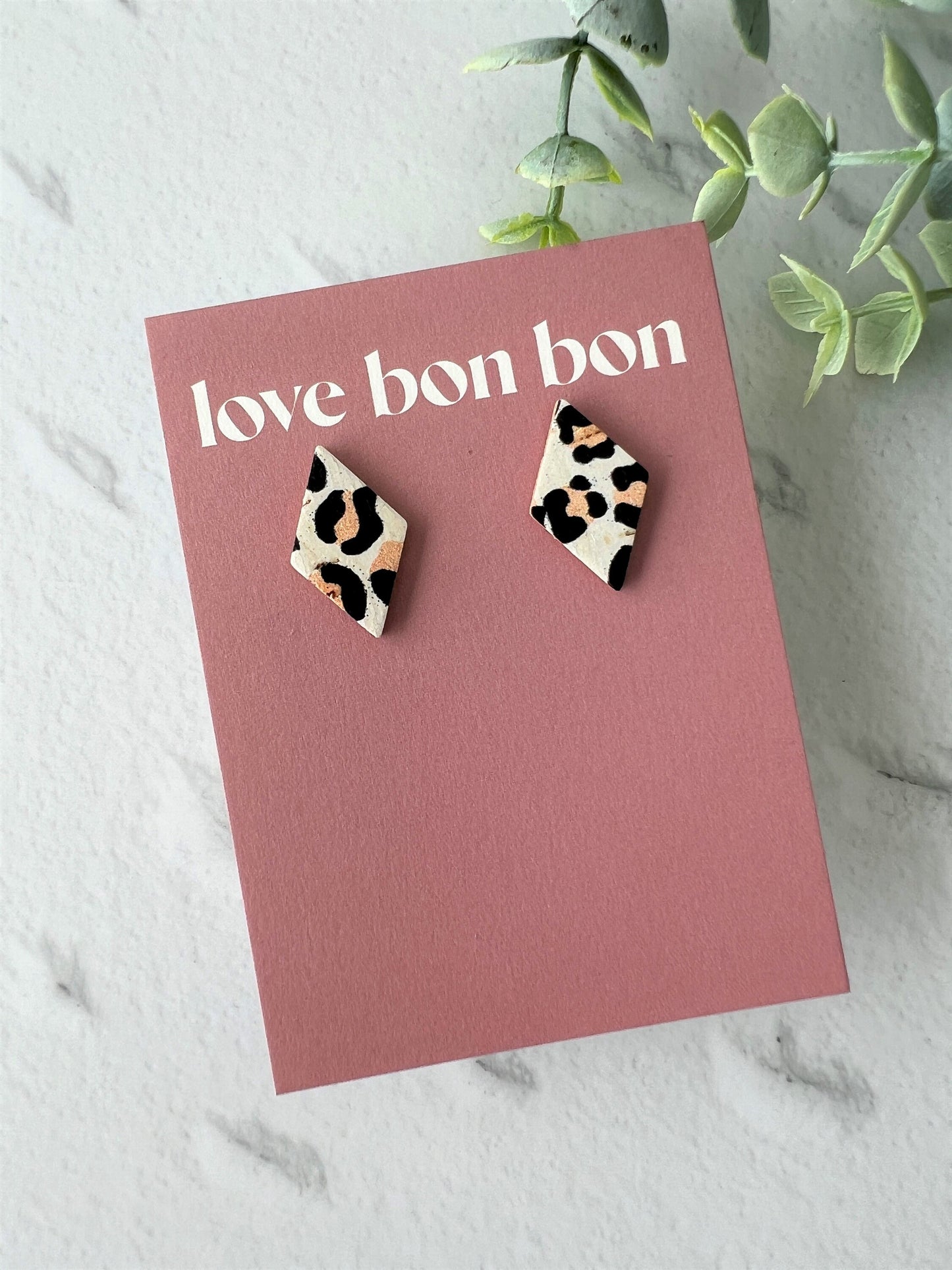 Bella - Cork & Leather Handmade Diamond Earring with gold stainless steel post