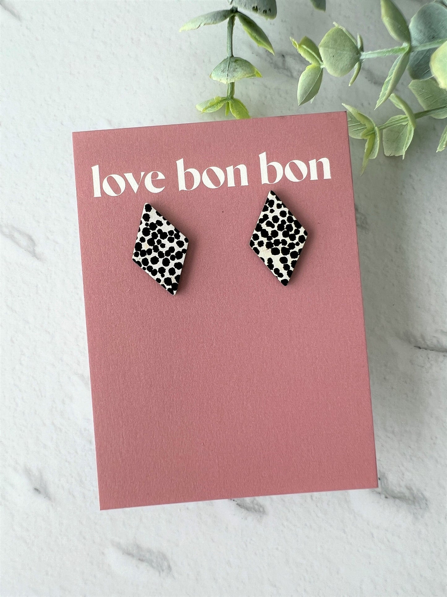 Bella - Cork & Leather Handmade Diamond Earring with gold stainless steel post
