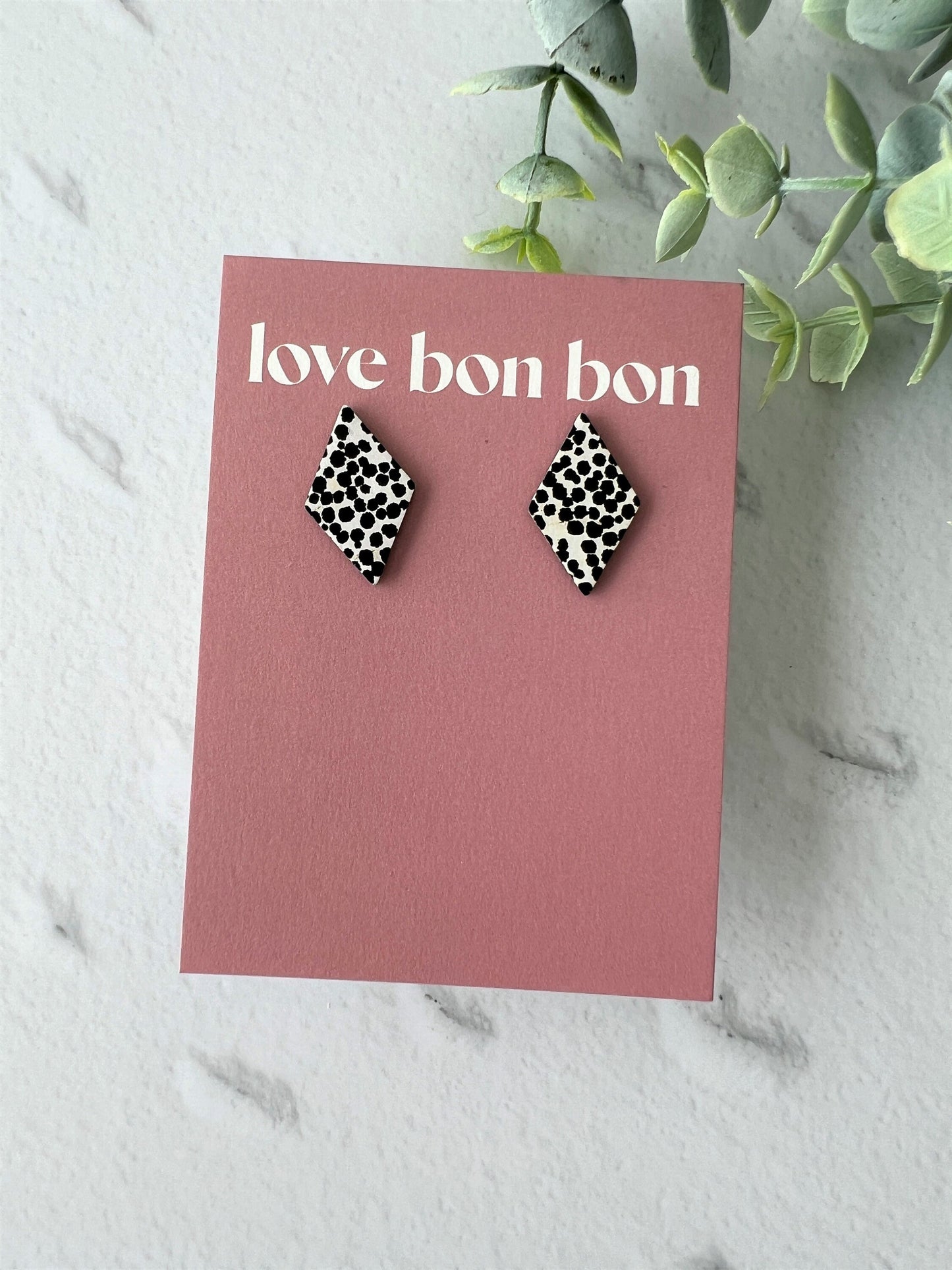 Bella - Cork & Leather Handmade Diamond Earring with gold stainless steel post
