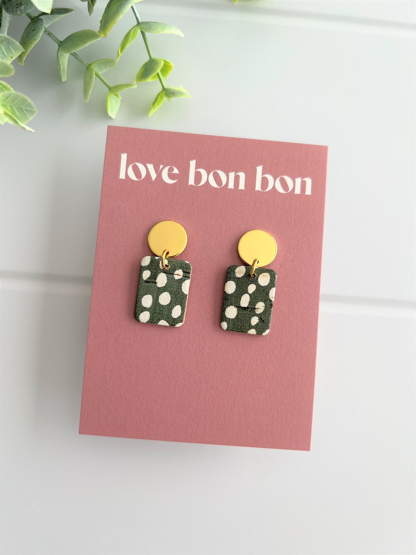 Bailey - Spotted Forrest Handmade Cork & Leather Earring with gold stainless hardware