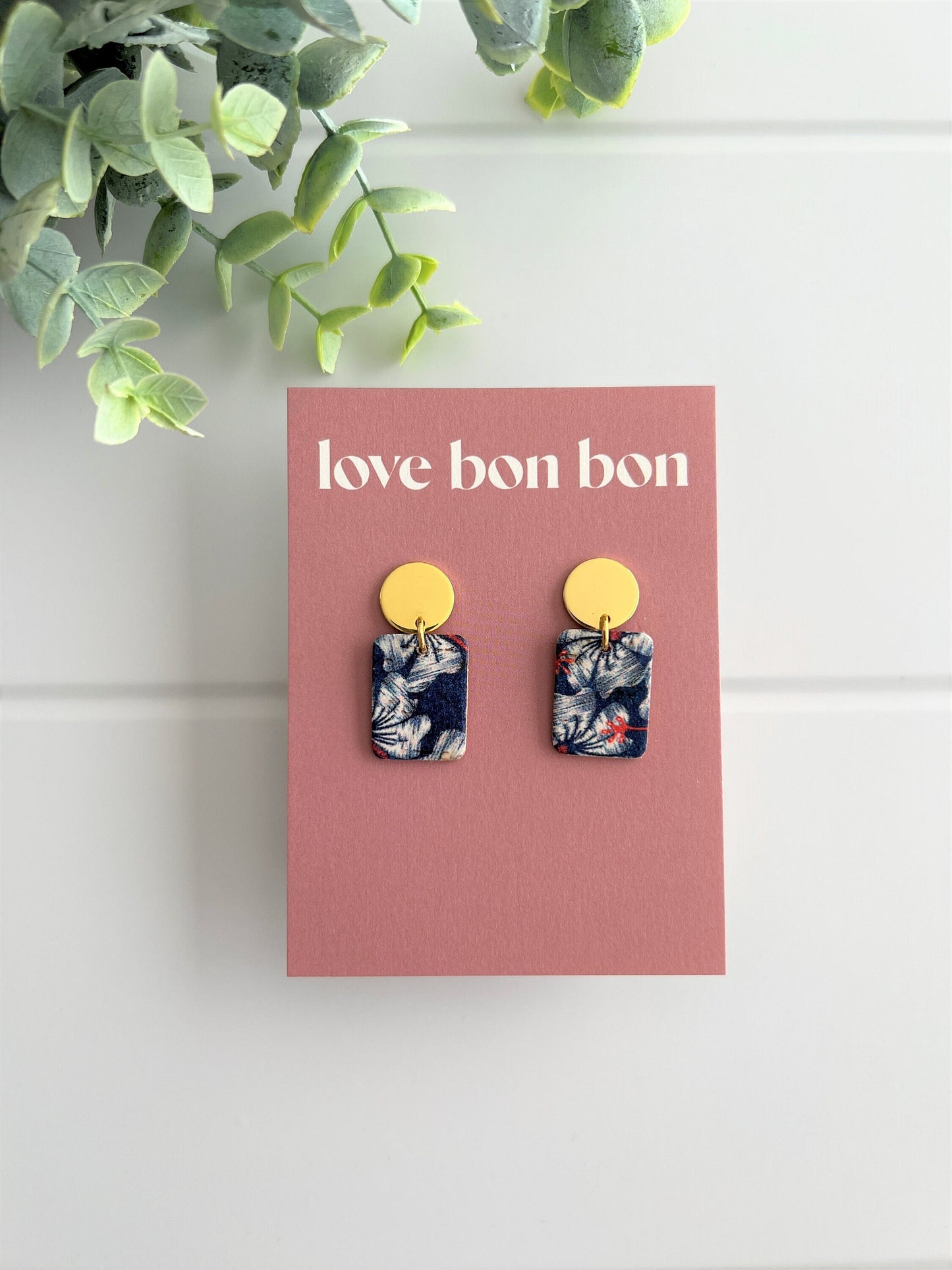 Bailey - Midnight Hibiscus Handmade Cork & Leather Earring with gold stainless hardware