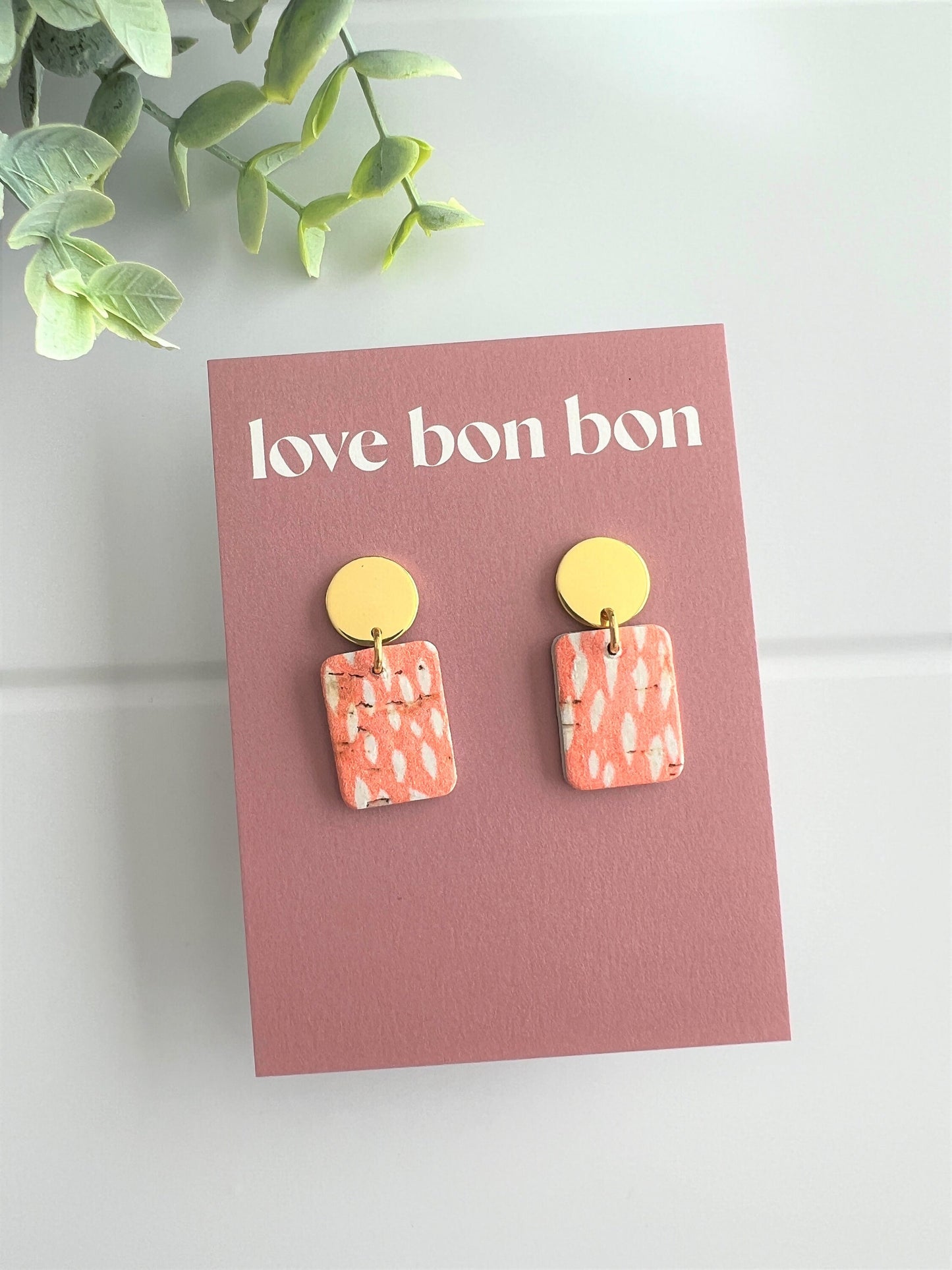 Bailey - Coral Daze Handmade Cork & Leather Earring with gold stainless hardware