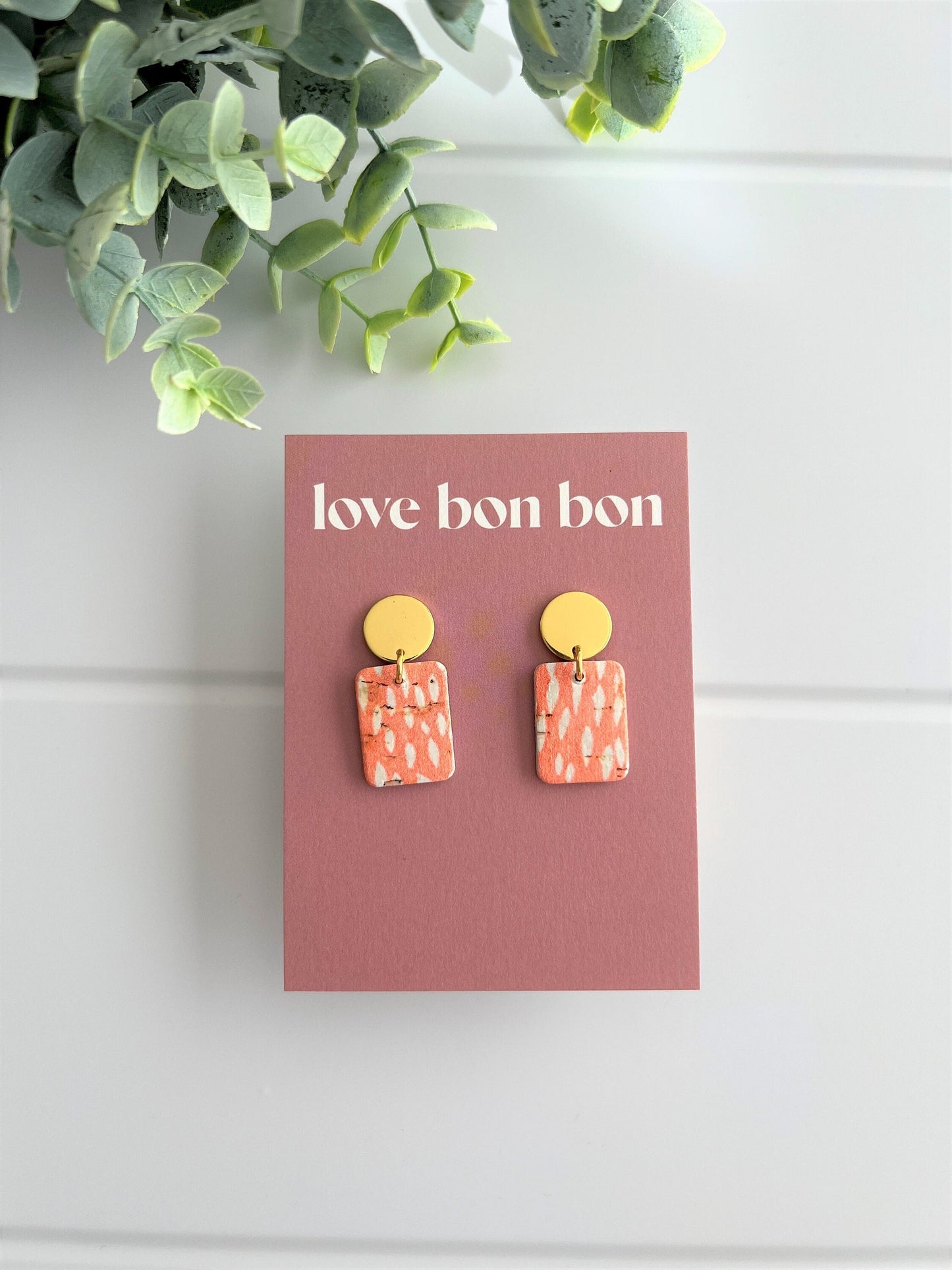 Bailey - Coral Daze Handmade Cork & Leather Earring with gold stainless hardware