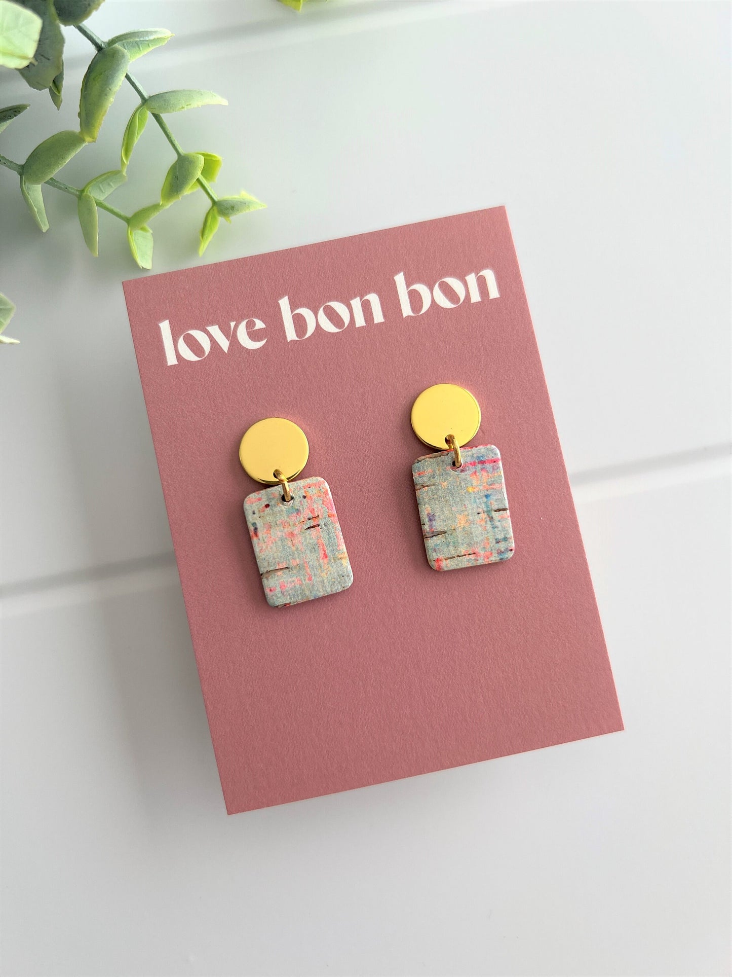 Bailey - Pastel Dream Handmade Cork & Leather Earring with gold stainless hardware