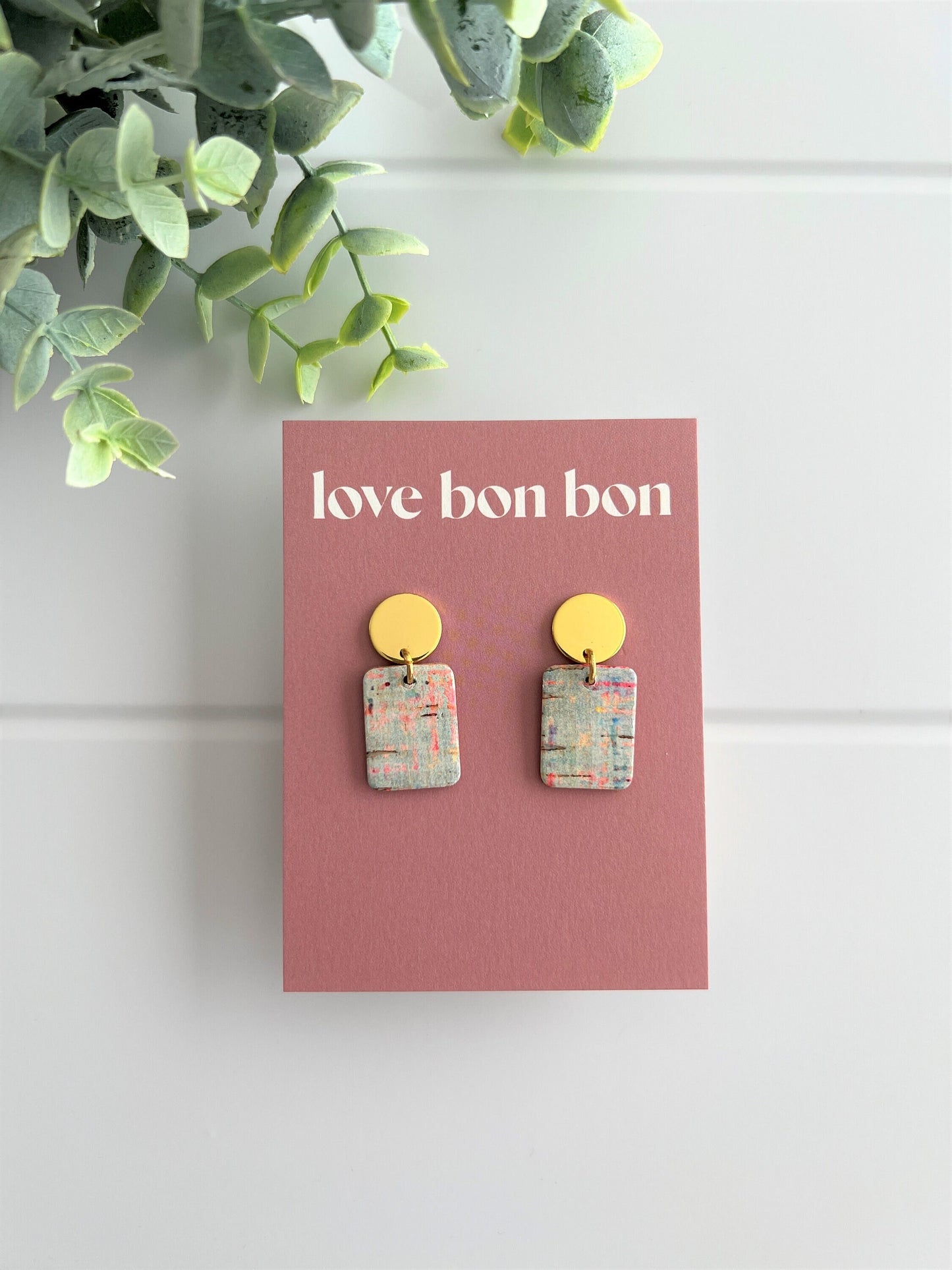Bailey - Pastel Dream Handmade Cork & Leather Earring with gold stainless hardware