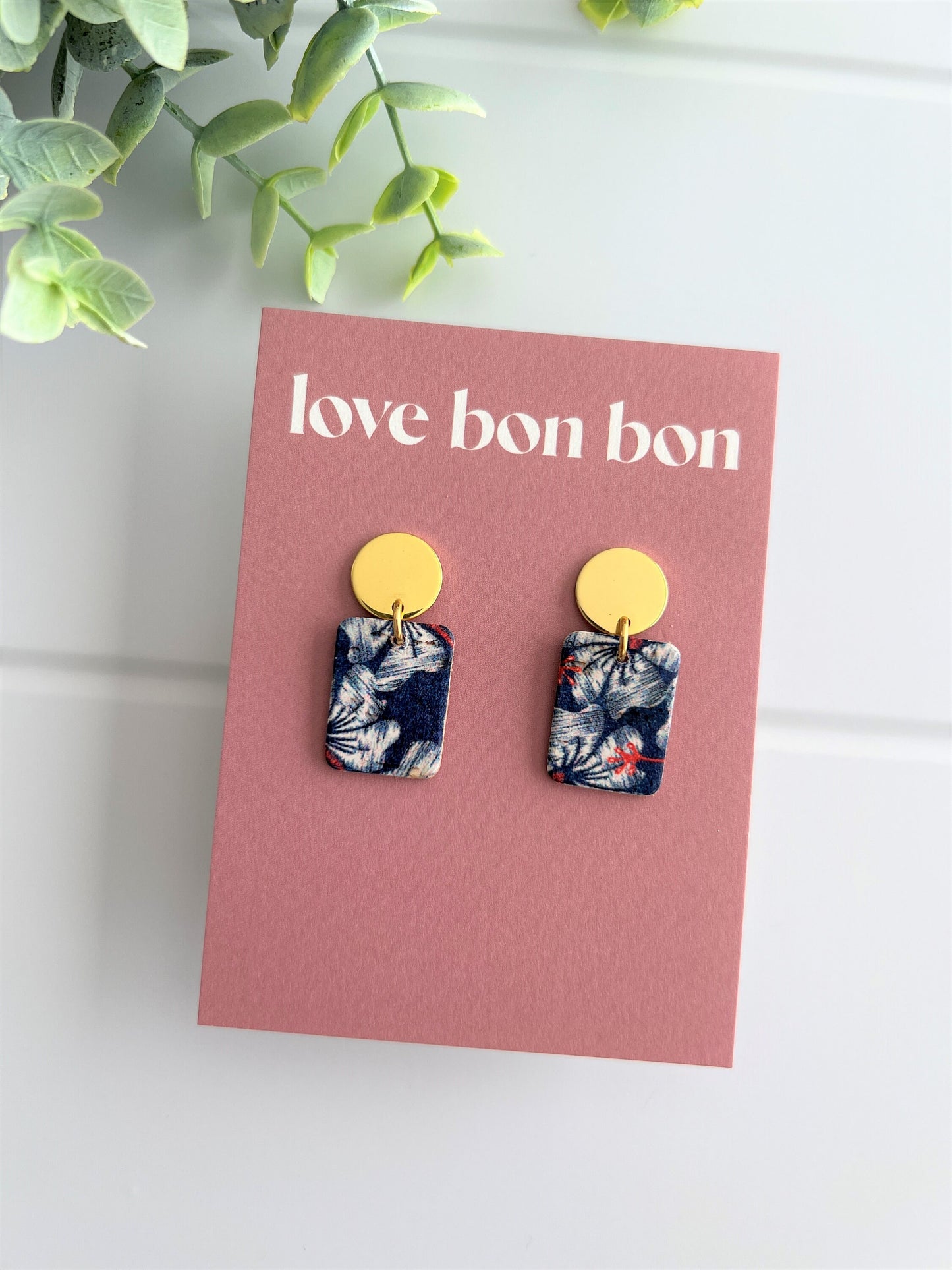 Bailey - Midnight Hibiscus Handmade Cork & Leather Earring with gold stainless hardware