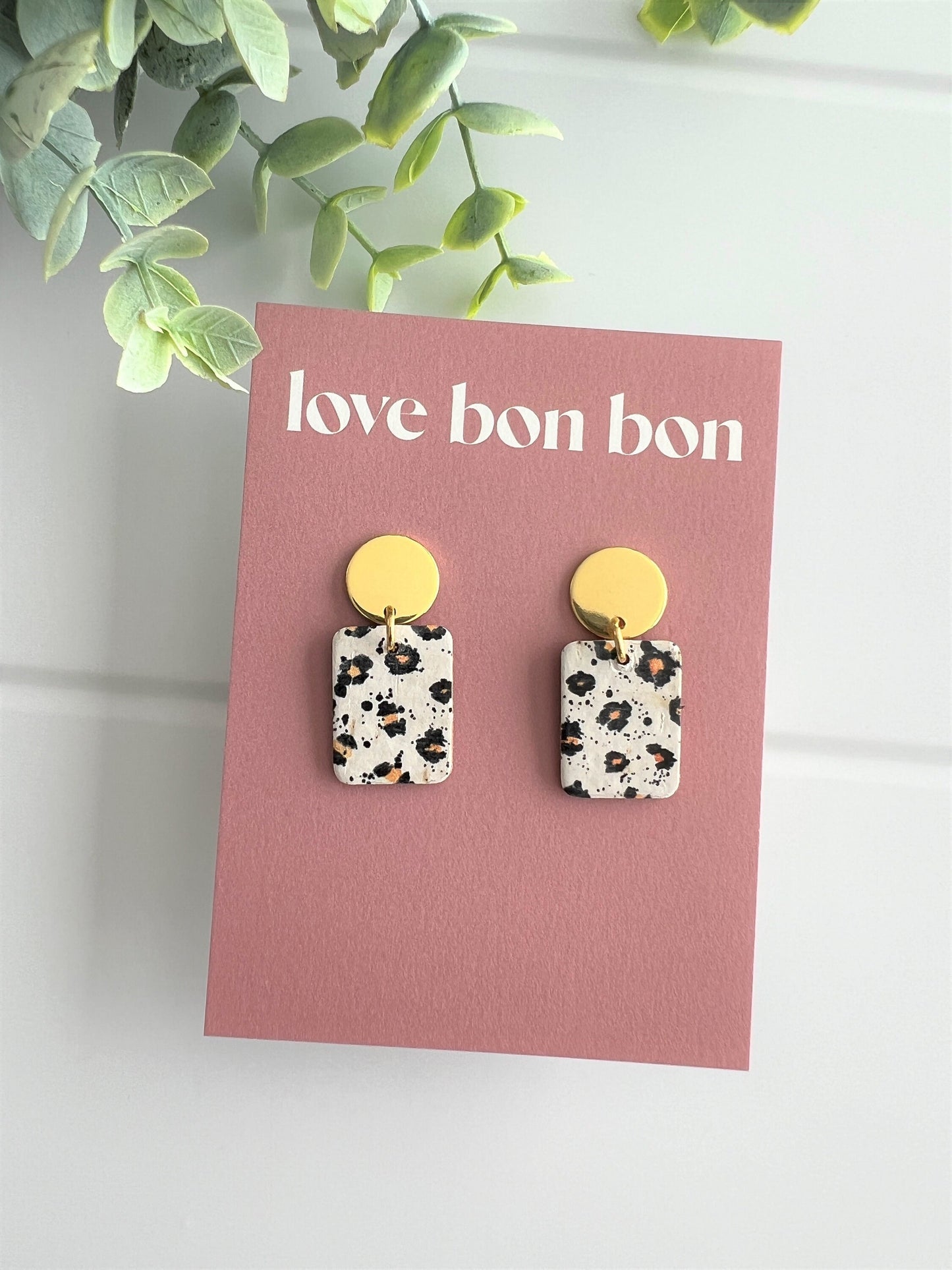 Bailey - Leopard Petite Handmade Cork & Leather Earring with gold stainless hardware