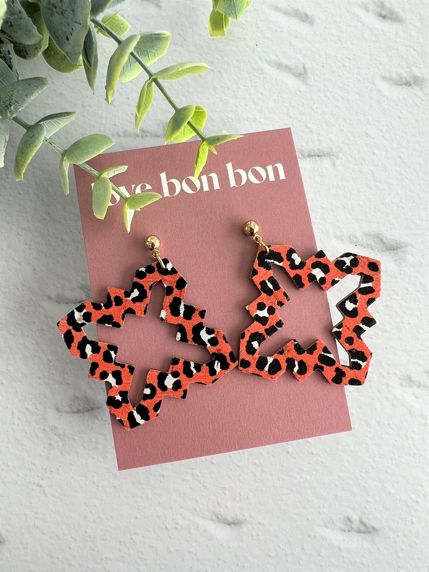 Cork and Leather Large Pointed Geo Handmade Earring with stainless steel hook, dangle earring, birthday gift, handmade earrings