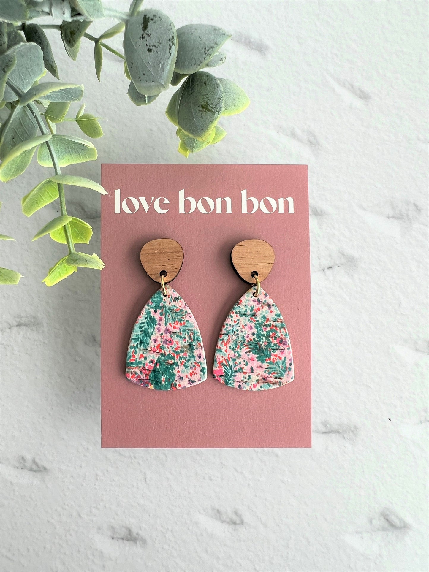 Leather Handmade Triangle Earring with Wooden topper and stainless steel post, dangle earring, birthday gift, yellow leather earring