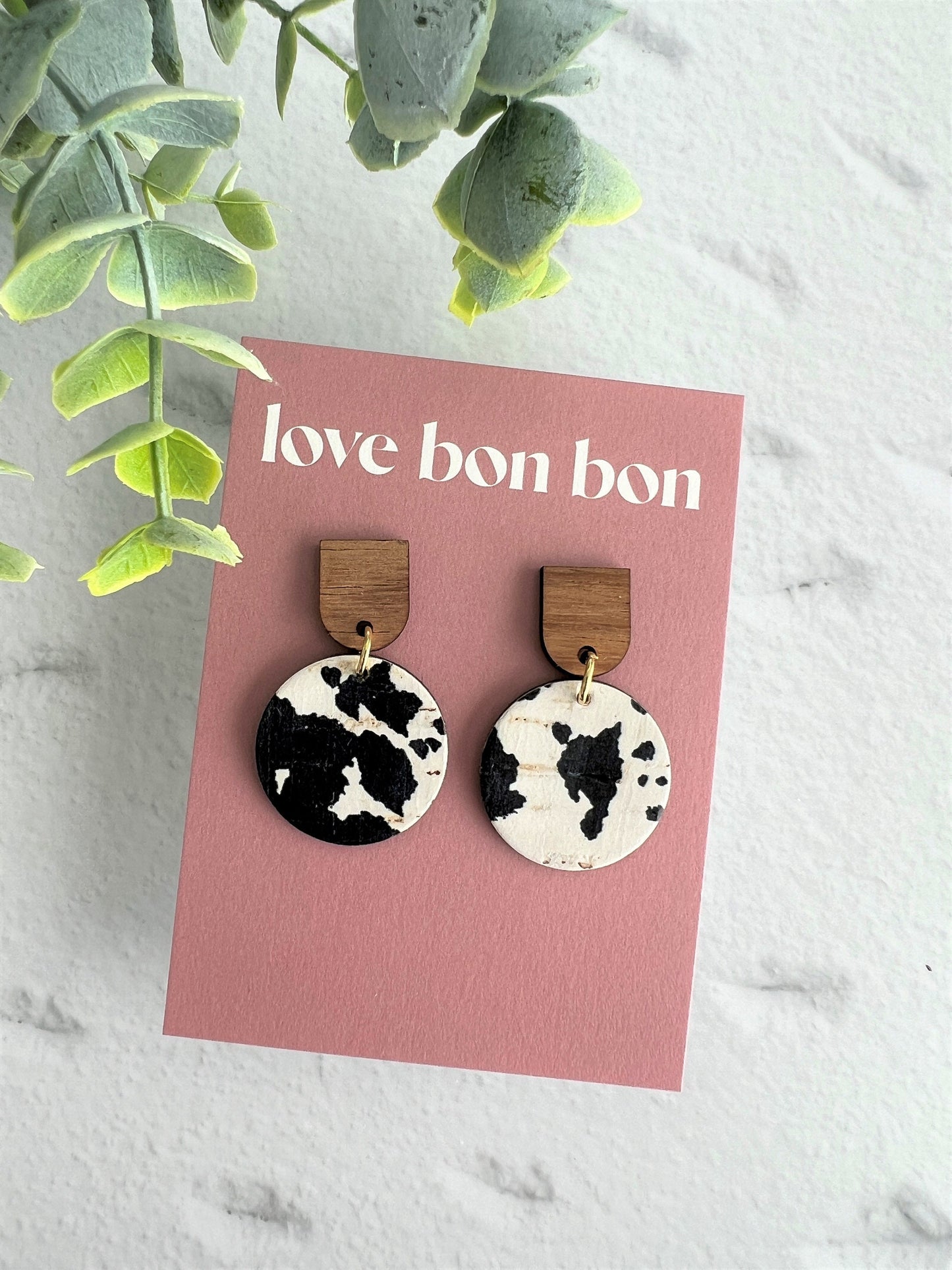 Marley - Milkshake Cork & Leather Handmade Dangle Circle Earrings