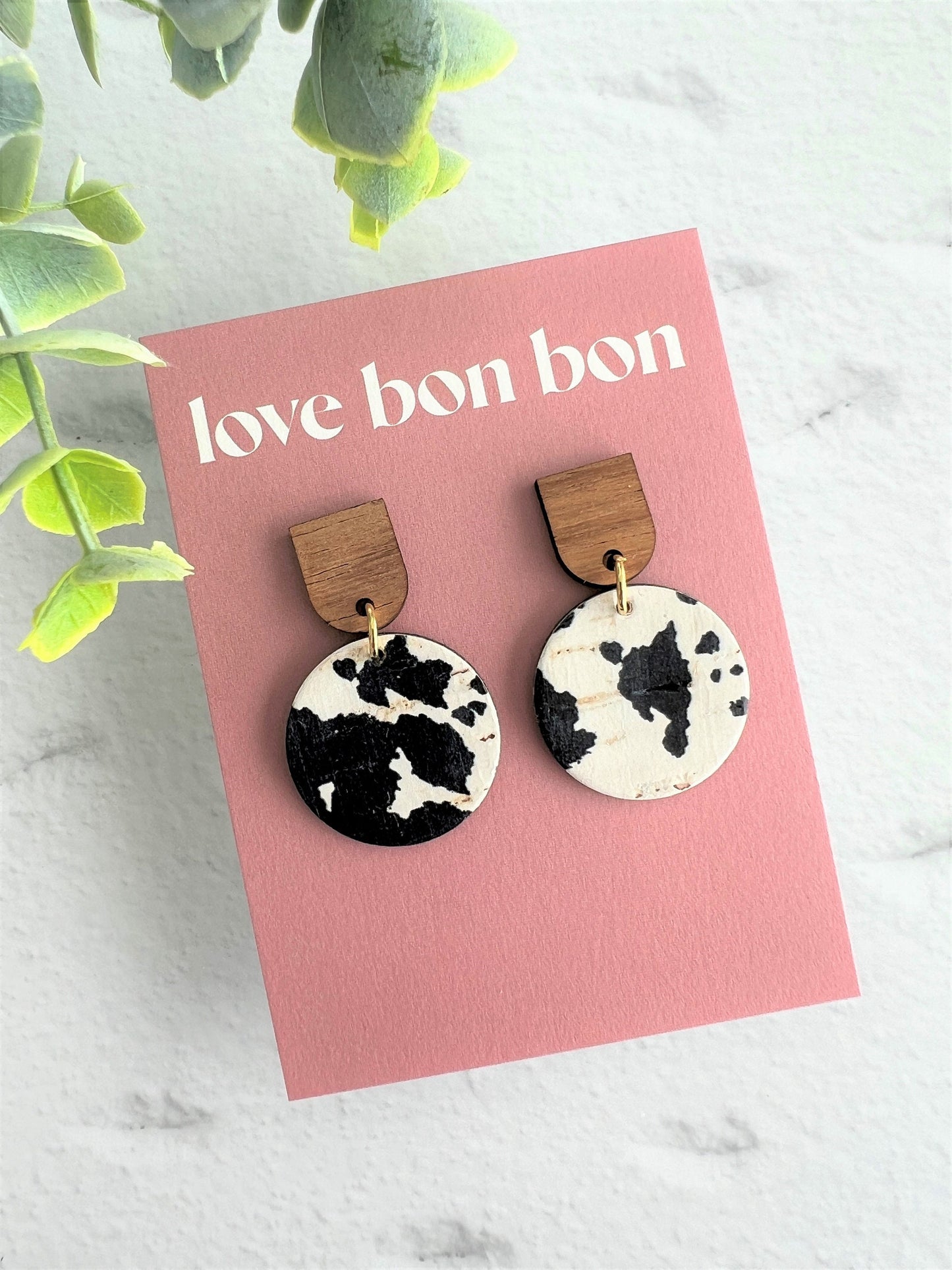 Marley - Milkshake Cork & Leather Handmade Dangle Circle Earrings