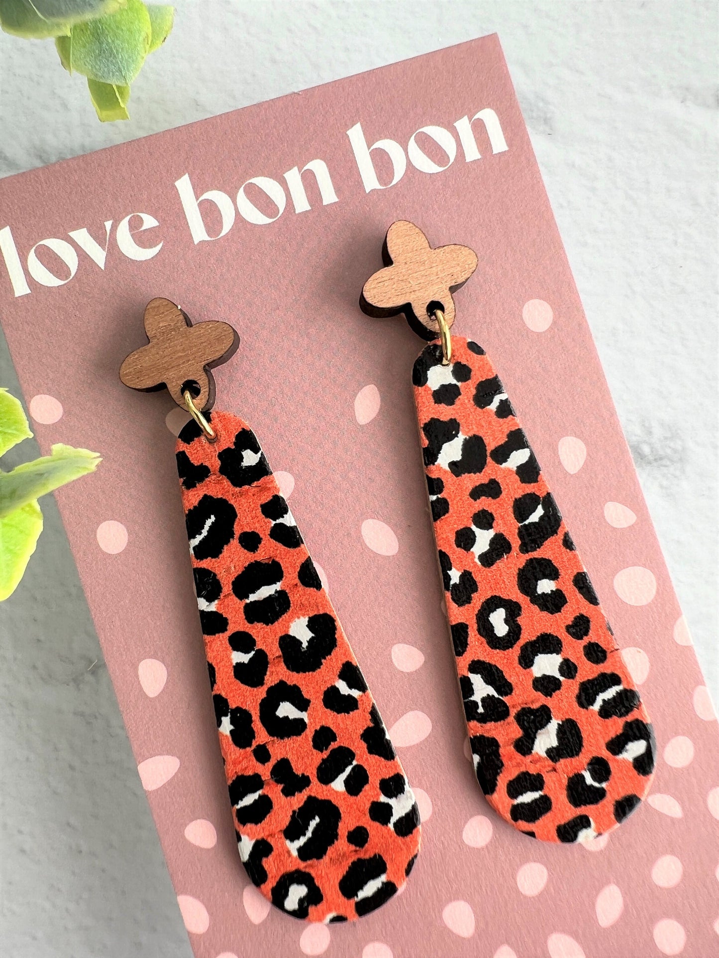 Cork & Leather Bar Drop Handmade Earring with Wooden topper - gifts for her - drop earrings - dangle earrings - birthday gift