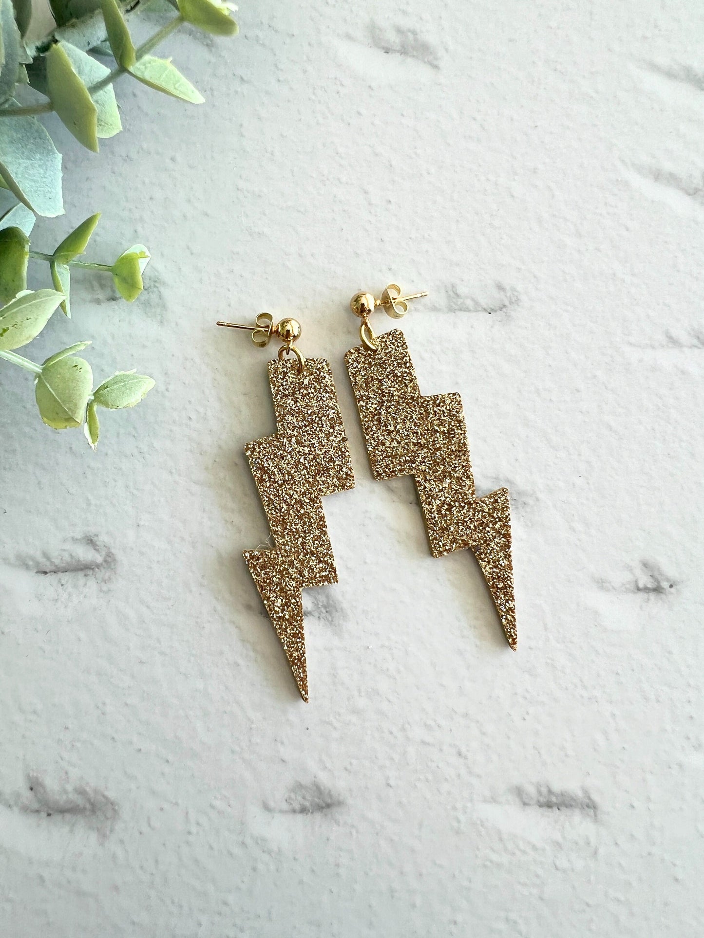 Genuine Cork on Leather Handmade Unique Thunderbolt Earring with Gold Stainless Steel topper - dangle earring - handmade earring