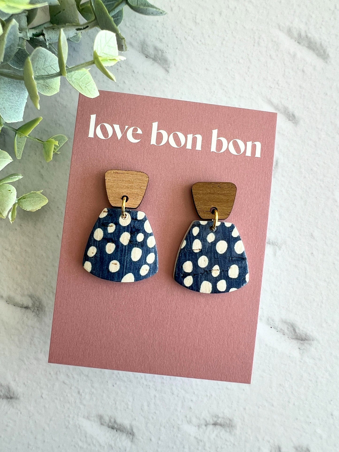 Cork and Leather Handmade Petite Earring with Wooden tops, dangle earring, handmade earring, leopard print, handmade earrings