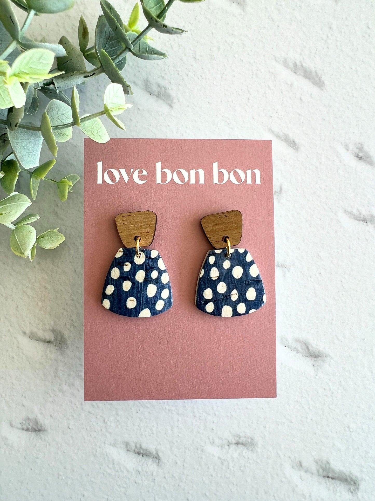 Cork and Leather Handmade Petite Earring with Wooden tops, dangle earring, handmade earring, leopard print, handmade earrings
