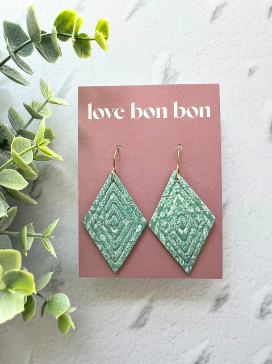Blair - Embossed Tall Diamond Dangle Earring