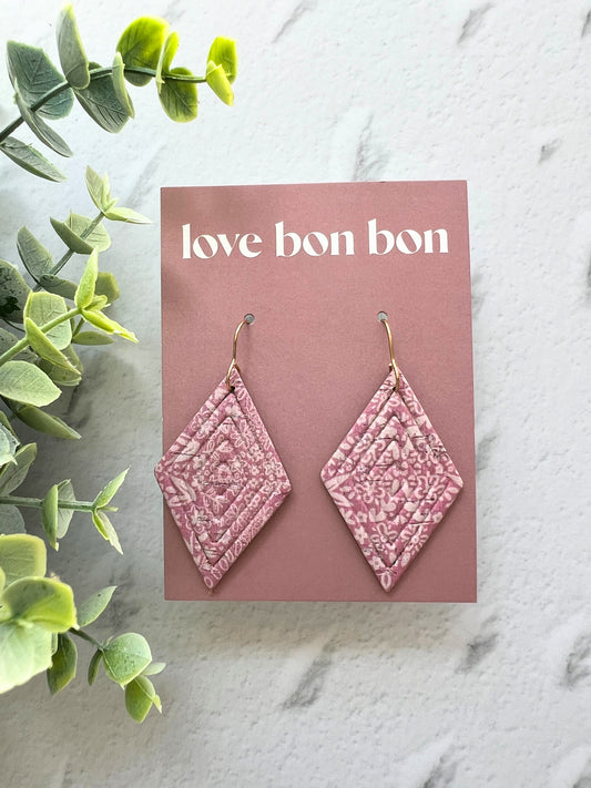 Blair - Embossed Tall Diamond Dangle Earring