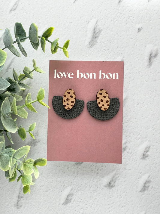 Ollie - Half Circle Leather Drop Earring - Slate Grey