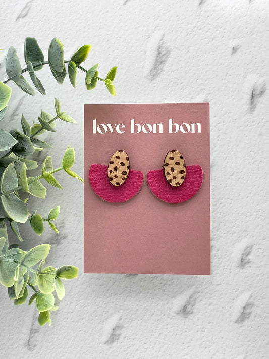 Ollie - Half Circle Leather Drop Earring - Magenta