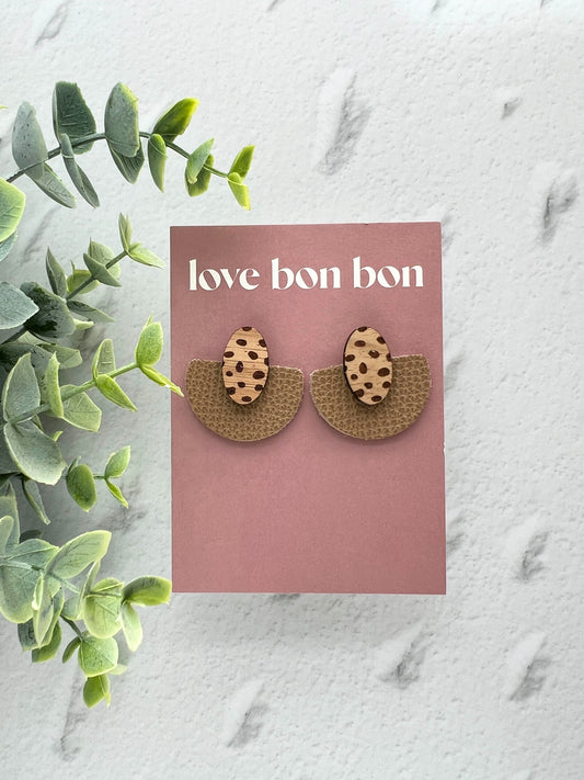 Ollie - Half Circle Leather Drop Earring - Latte