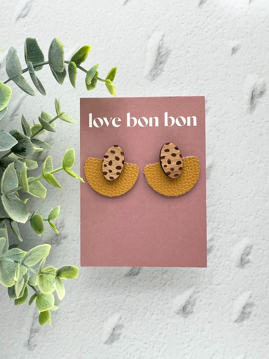 Ollie - Half Circle Leather Drop Earring - Saffron Yellow