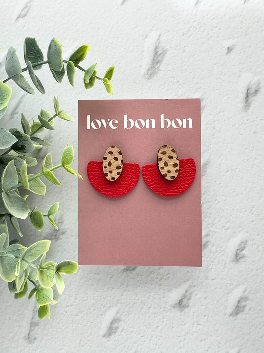 Ollie - Half Circle Leather Drop Earring - Rouge