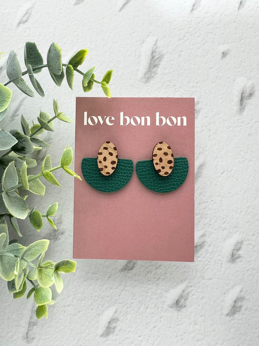 Ollie - Half Circle Leather Drop Earring - Pine