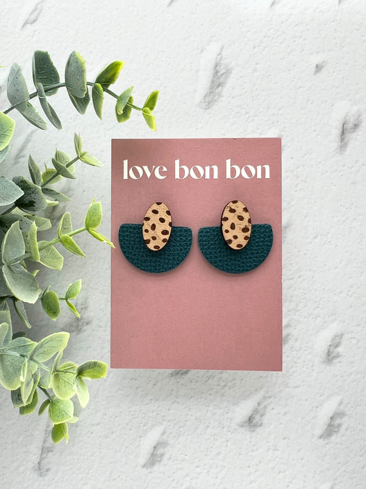 Ollie - Half Circle Leather Drop Earring - Dark Teal