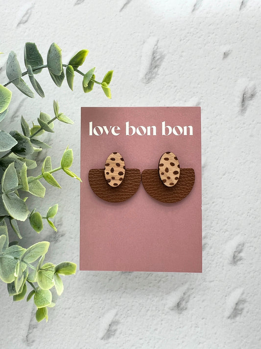 Ollie - Half Circle Leather Drop Earring - Milk Chocolate