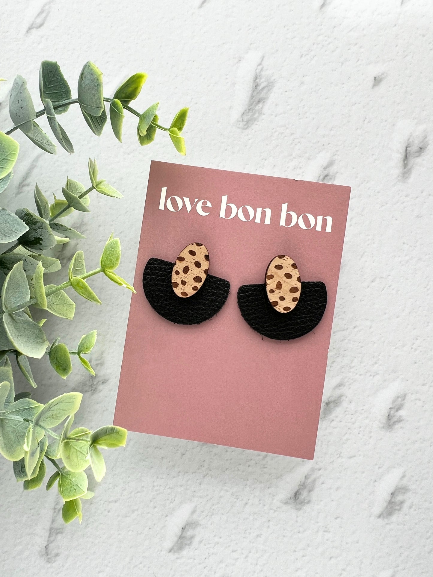 Ollie - Half Circle Leather Drop Earring - Black