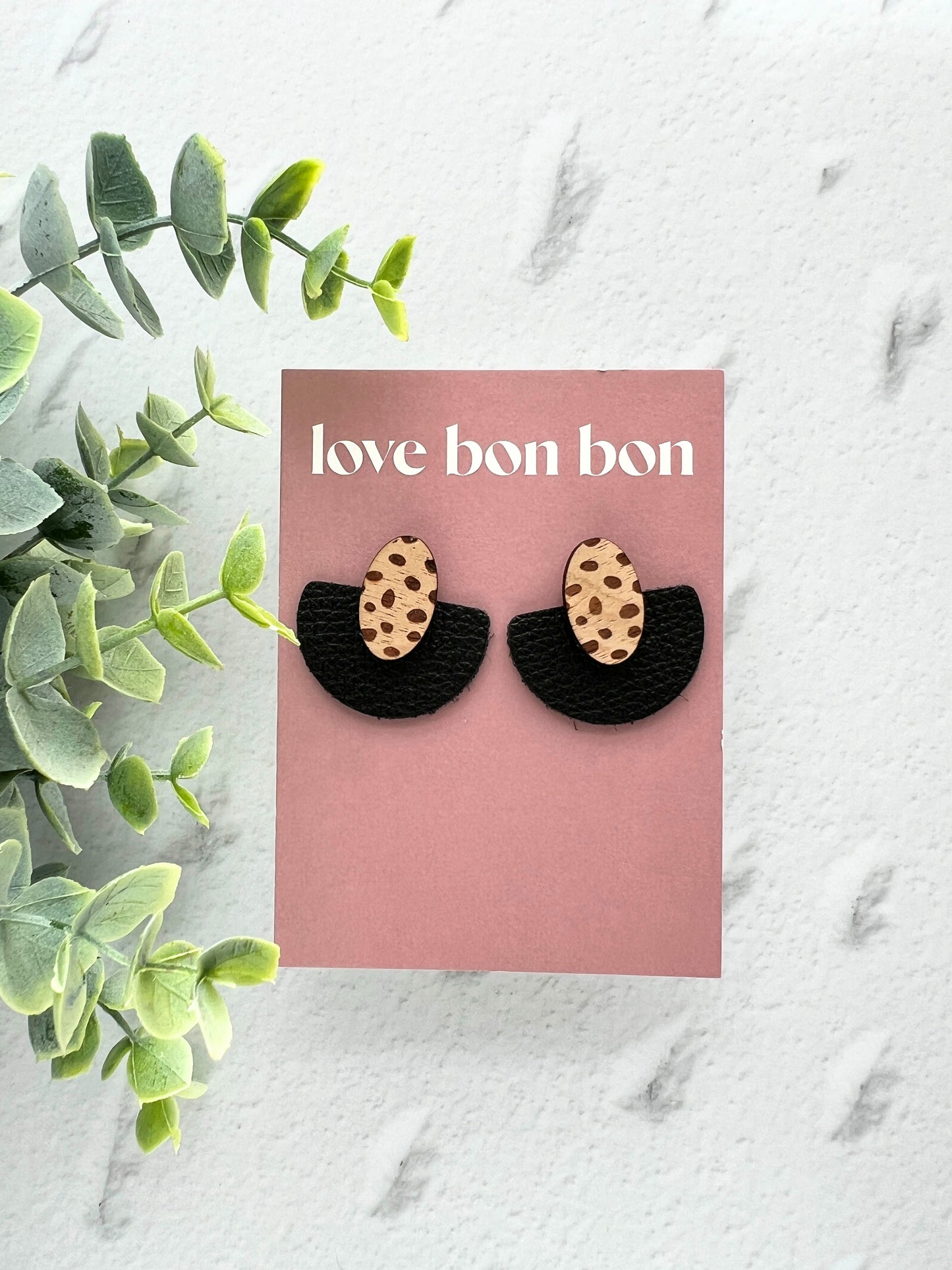 Ollie - Half Circle Leather Drop Earring - Black