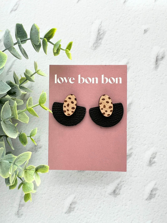 Ollie - Half Circle Leather Drop Earring - Black
