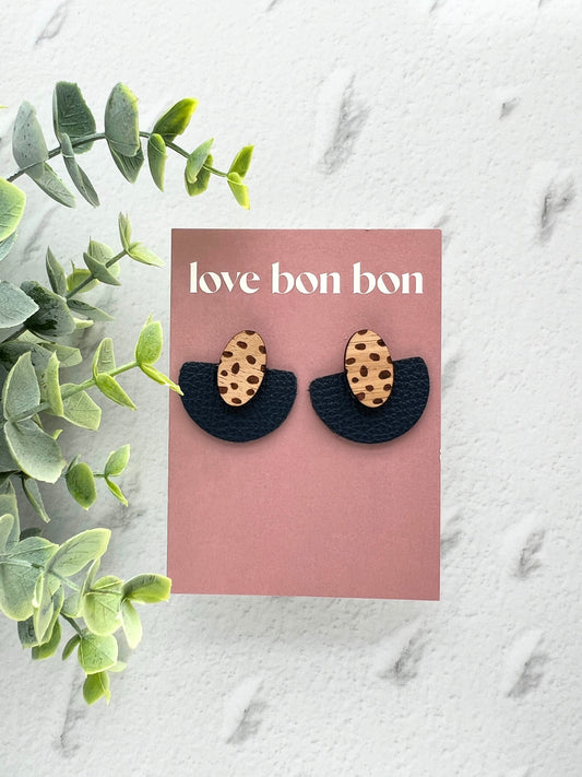 Ollie - Half Circle Leather Drop Earring - Dark Navy