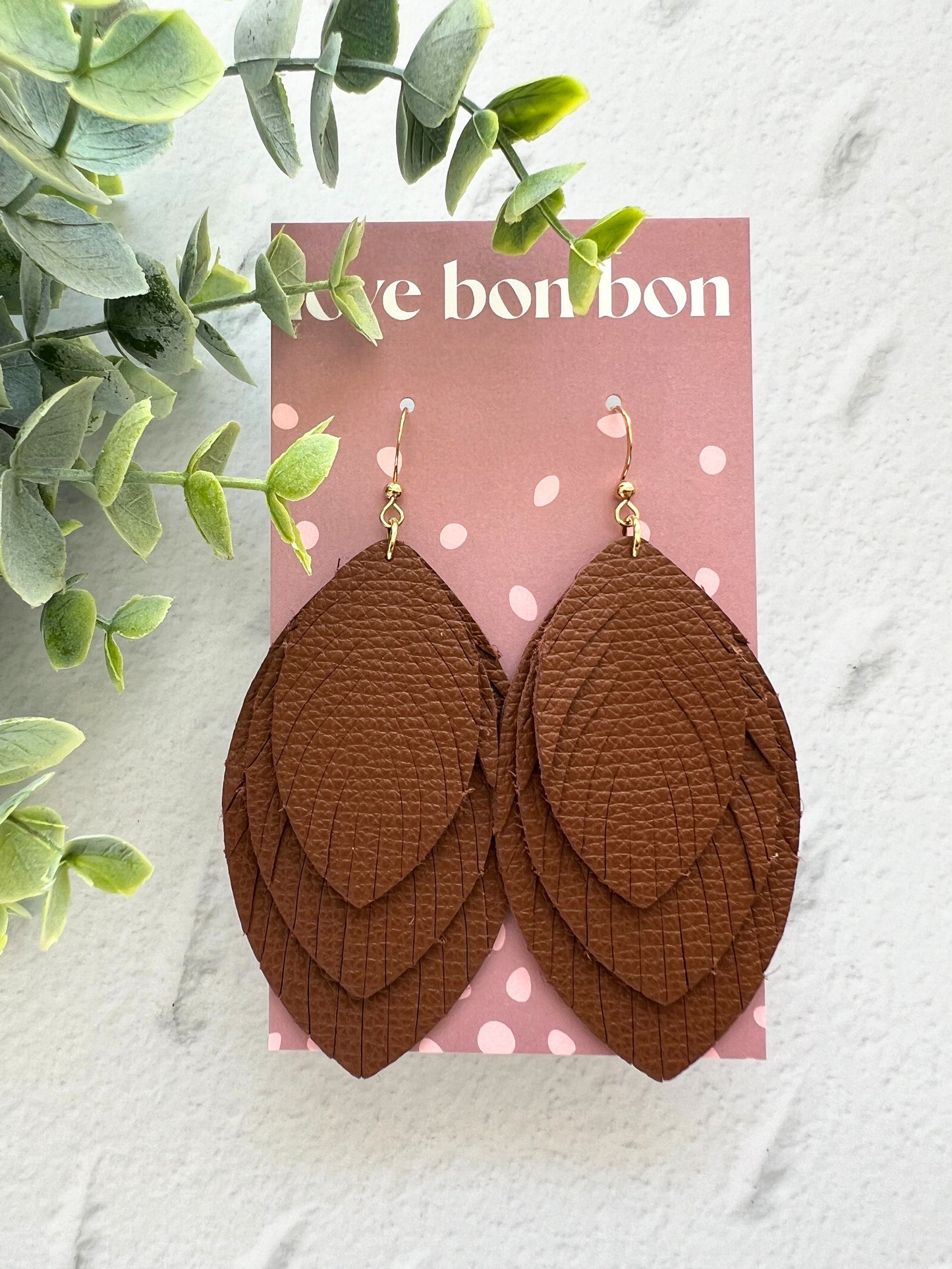 Sacha - Large Triple Feather Dangle Earring - Milk Chocolate