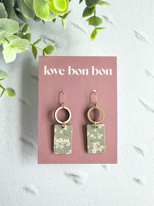 Tay - Wooden Circle & Rectangle Dangle Earring