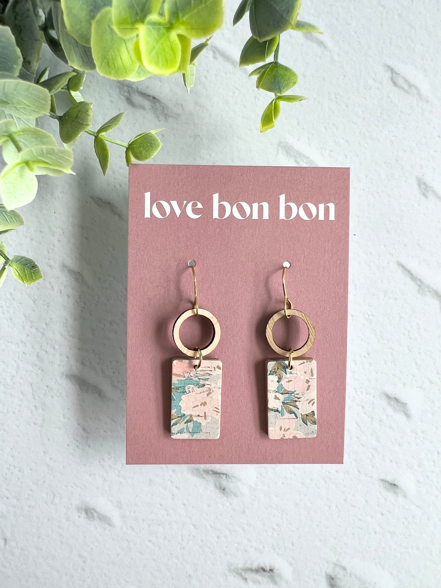 Tay - Wooden Circle & Rectangle Dangle Earring
