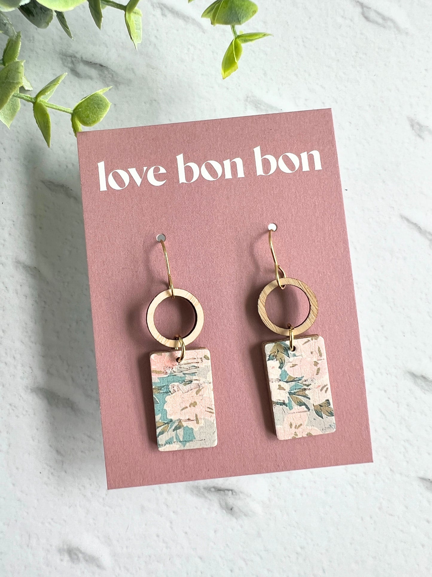 Tay - Wooden Circle & Rectangle Dangle Earring