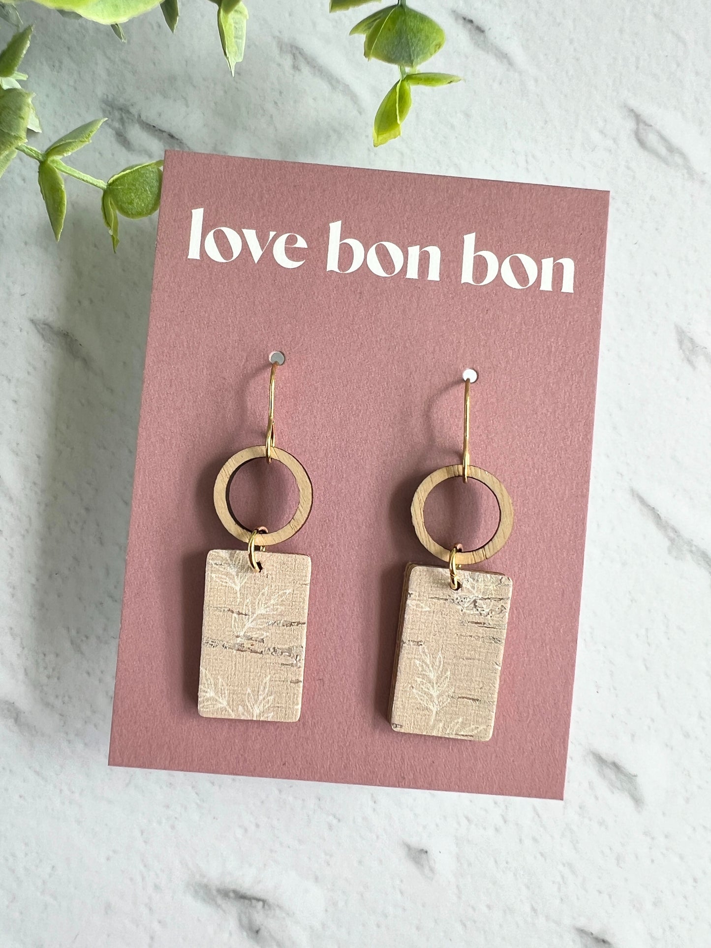 Tay - Wooden Circle & Rectangle Dangle Earring
