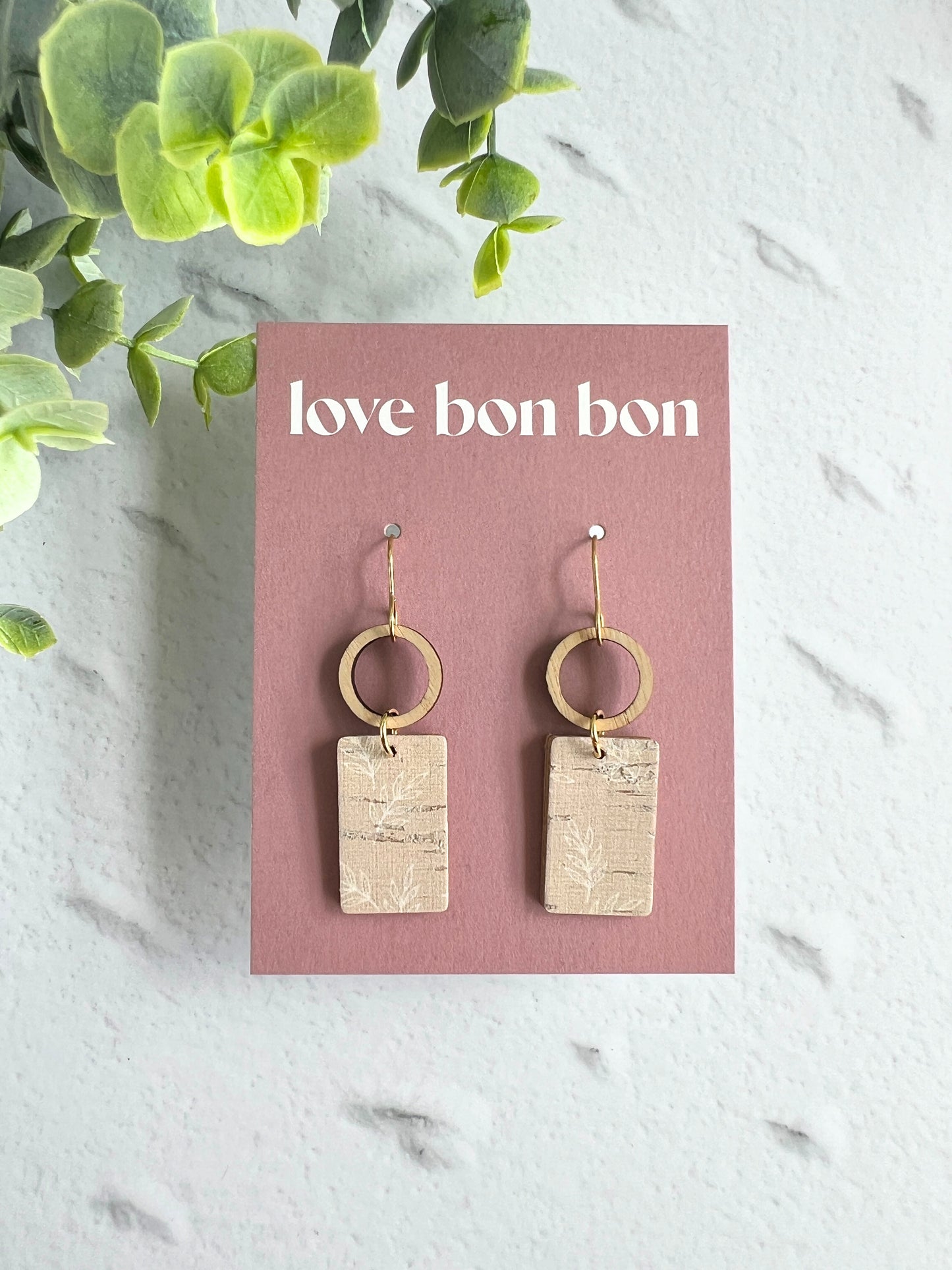 Tay - Wooden Circle & Rectangle Dangle Earring