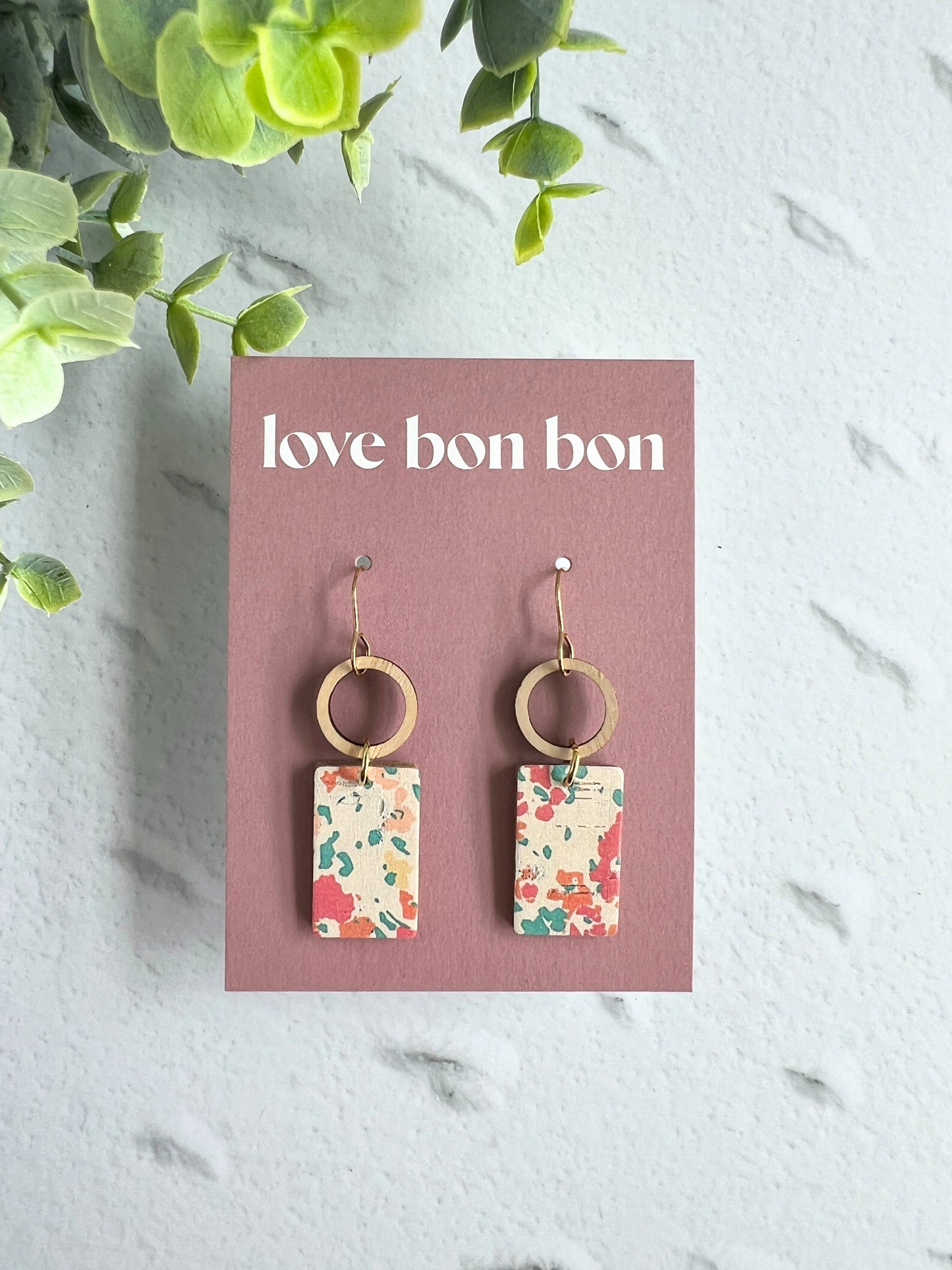 Tay - Wooden Circle & Rectangle Dangle Earring