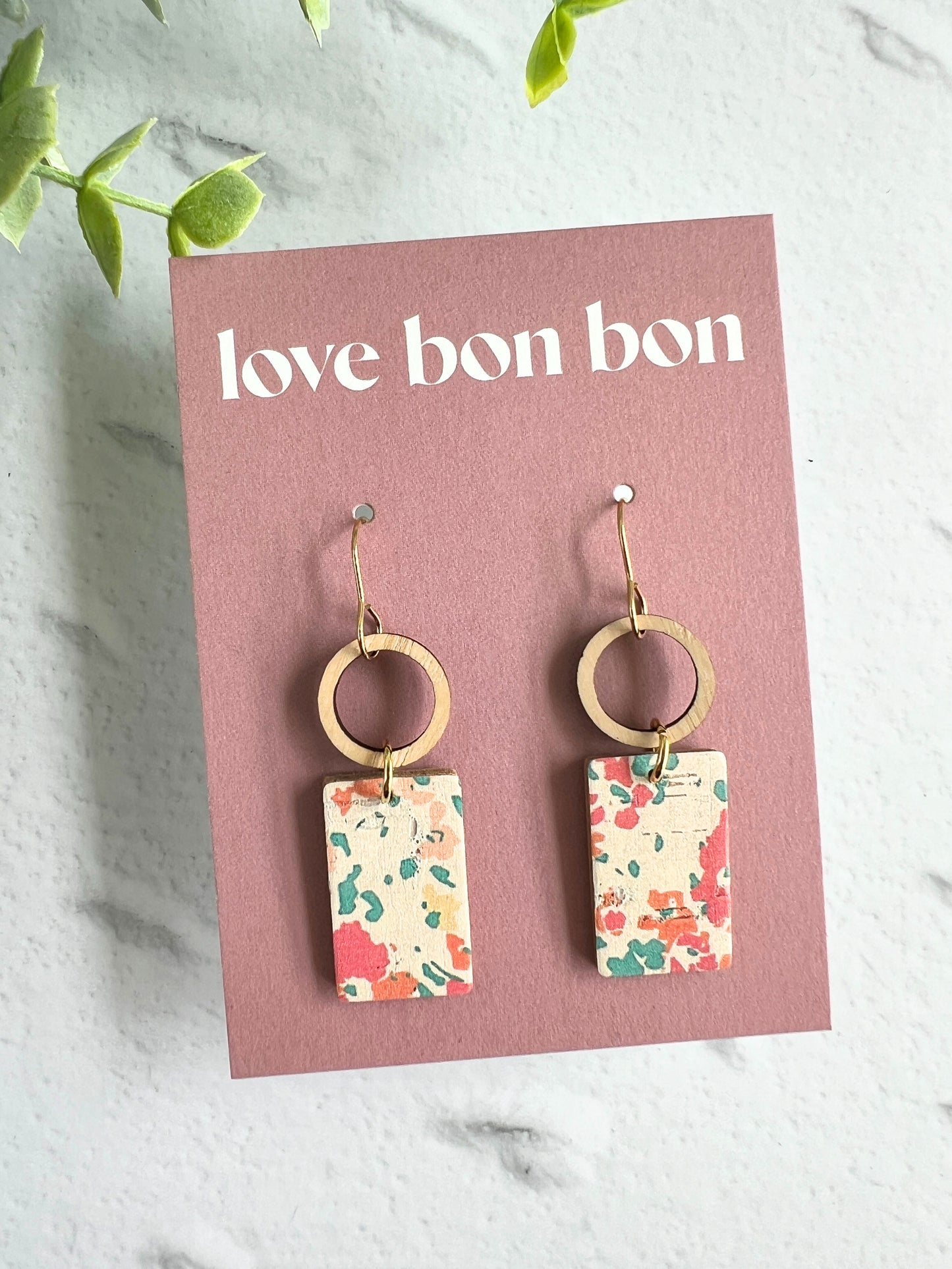 Tay - Wooden Circle & Rectangle Dangle Earring