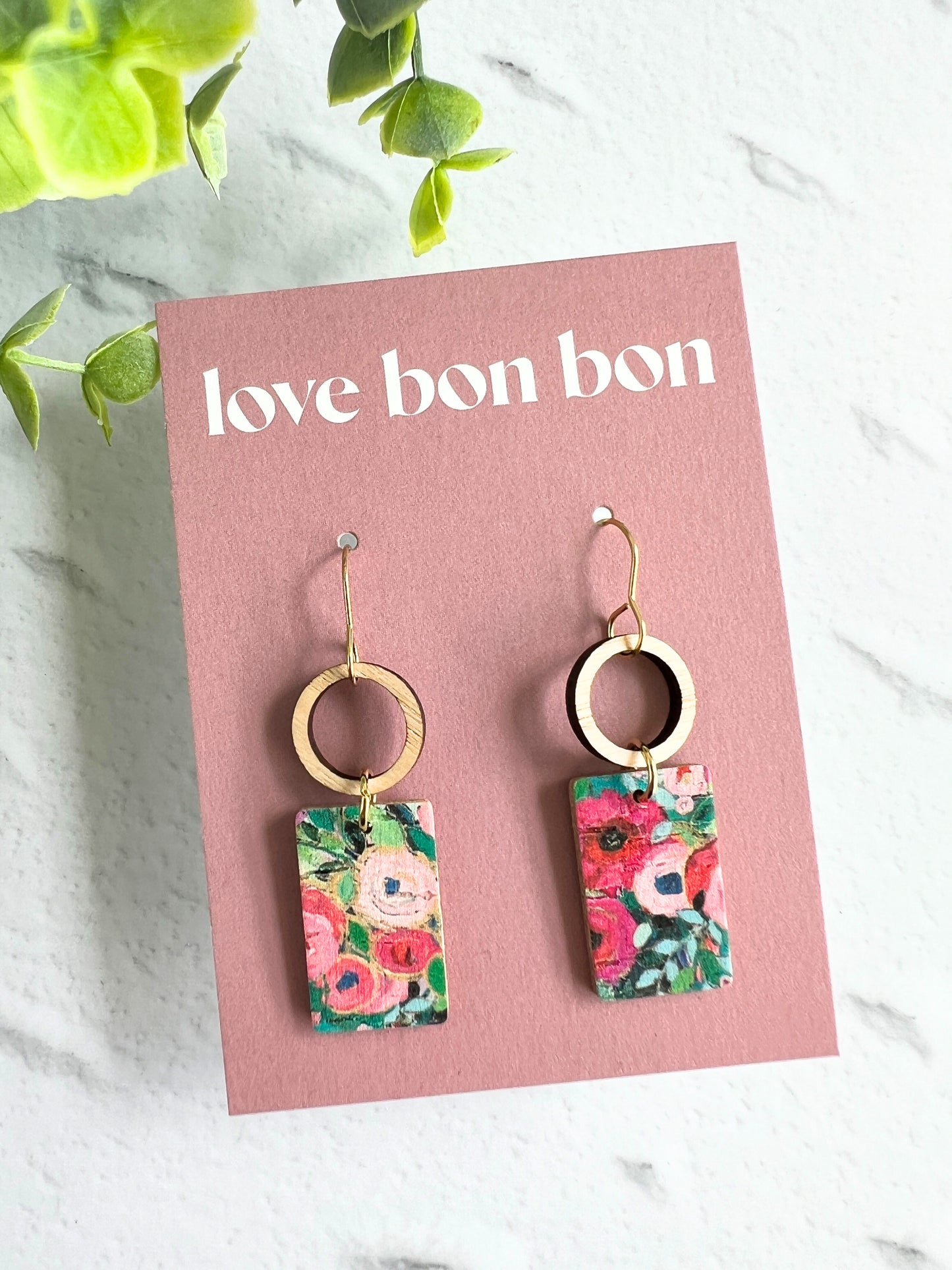 Tay - Wooden Circle & Rectangle Dangle Earring