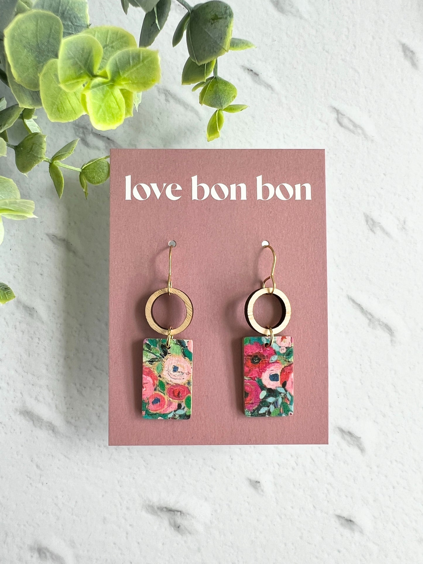 Tay - Wooden Circle & Rectangle Dangle Earring