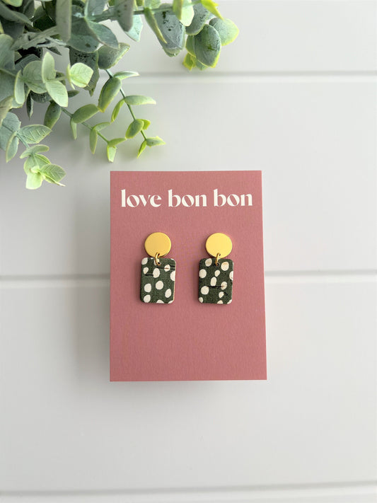 Bailey - Spotted Forrest Handmade Cork & Leather Earring with gold stainless hardware