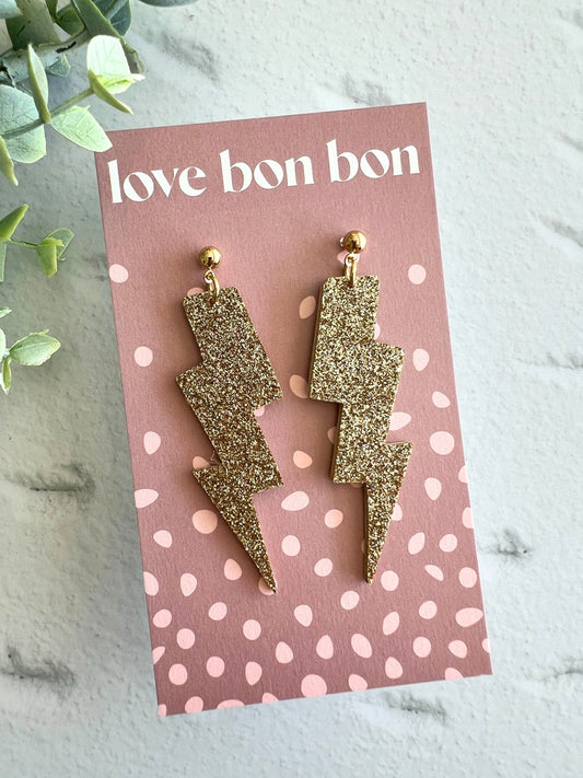Genuine Cork on Leather Handmade Unique Thunderbolt Earring with Gold Stainless Steel topper - dangle earring - handmade earring