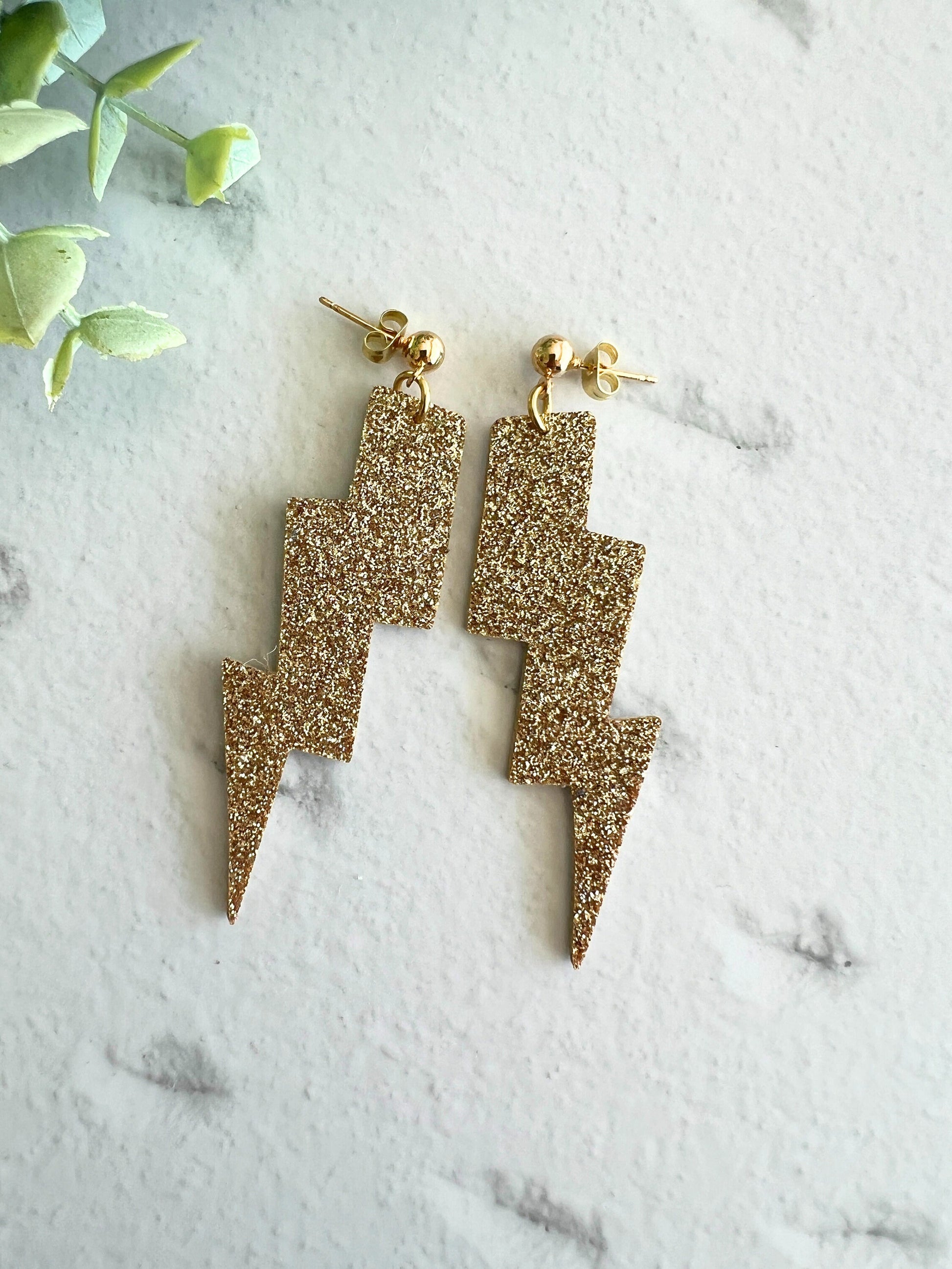 Genuine Cork on Leather Handmade Unique Thunderbolt Earring with Gold Stainless Steel topper - dangle earring - handmade earring